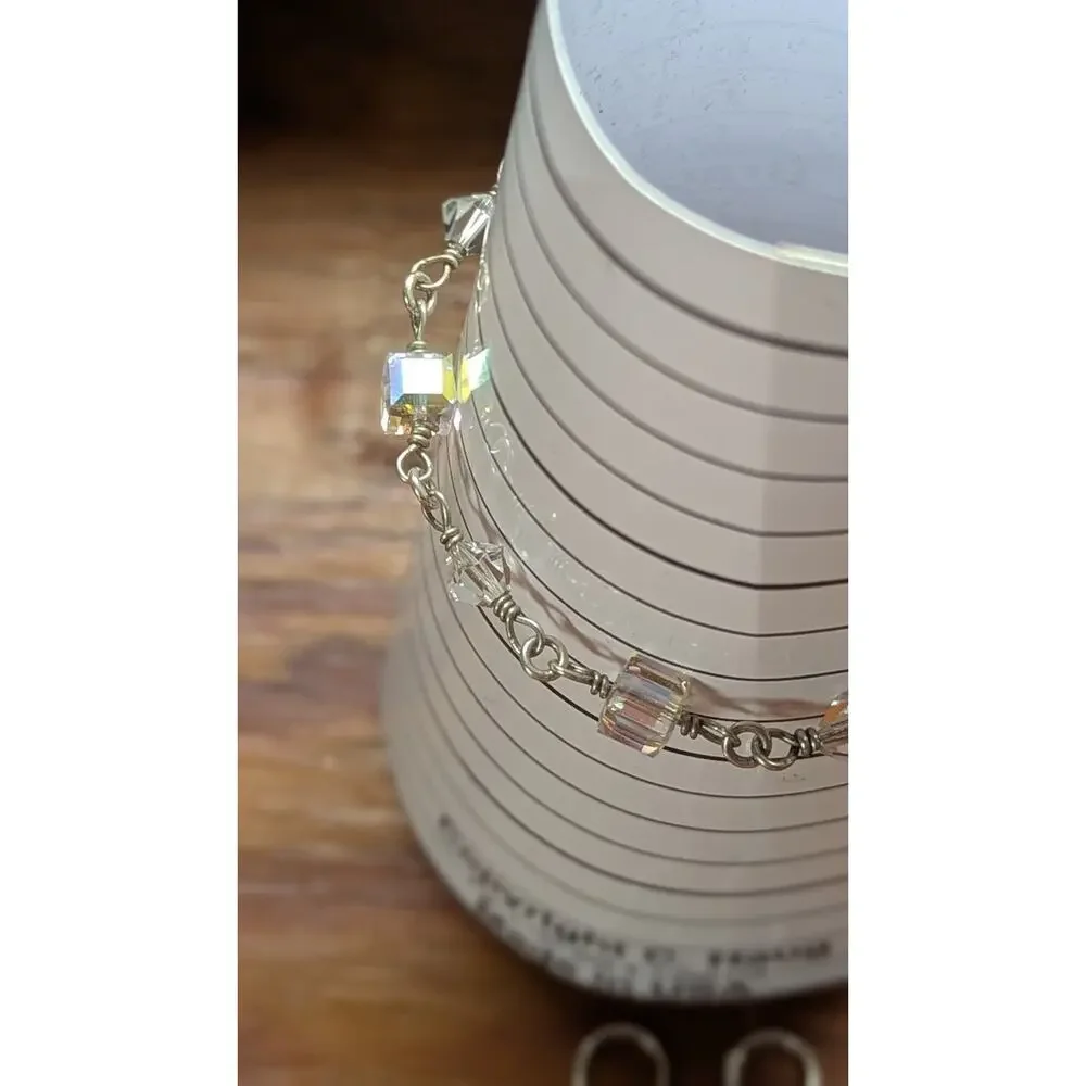 925 Sterling Silver Swarovski AB Crystal Bracelet Lever Back Earring Set USA